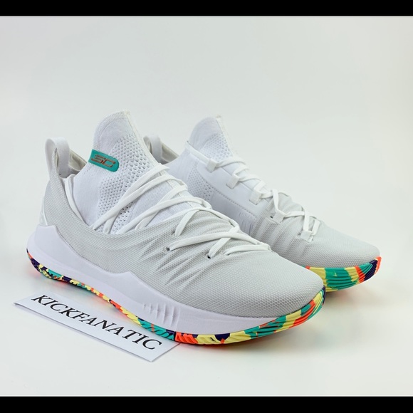 UA Curry 5 Confetti Curry Basketball White Shoes - Picture 7 of 8